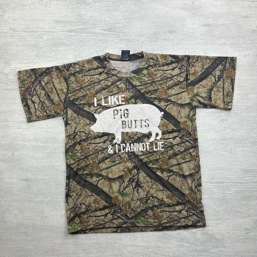 Vintage Y2K I Like Pig Butts Shirt Adult medium Realtree Camo Camouflage Bacon